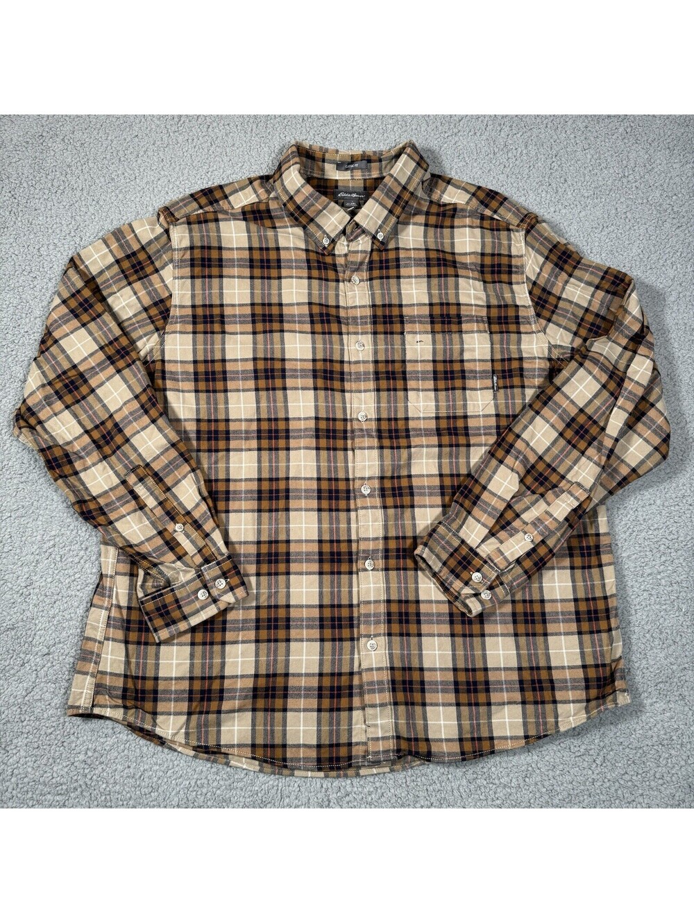 Eddie Bauer Shirt Mens 2XL Brown Plaid Long Sleeve Button Down Flannel
